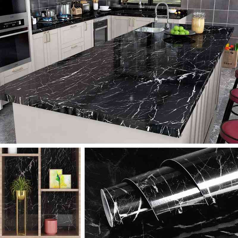 (Pack of 5) Self Adhesive Black  Marble Sheet for Kitchen / Waterproof Anti Oil & Heat Resistant Wallpaper Sheet (2 Feet x 6.5 feet)